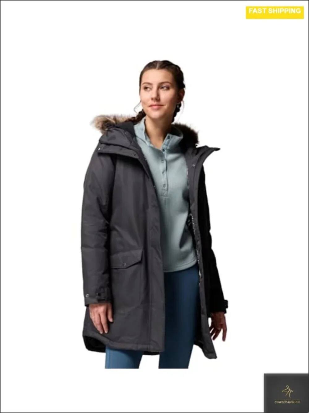 Women's Insulated Long Jacket with Faux Fur Trim, Omni-Heat
